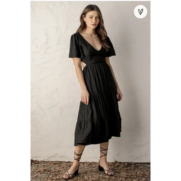 Lulus | Dresses | Nwt Lulus Tied With Love Black Tiered Tieback Midi Dress  | Poshmark